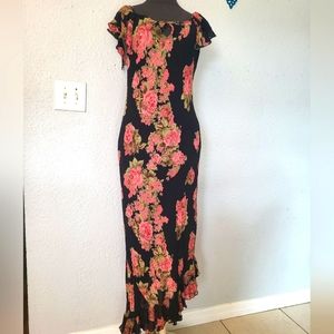 Vintage 90s Does 30s Bias Cut Rose and Sequin Slinky Slip Dress